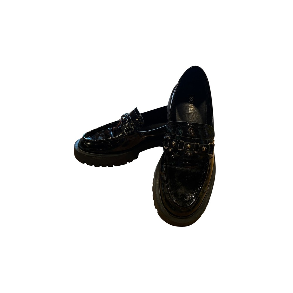 Isomei Black Patent Faux Leather Studded Chunky Platform Loafers Eu 37 Us 7